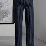 Women's High-Waisted Vertical-Striped Wide-Leg Suit Pants for Commuting