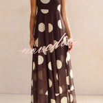 Polka Dot Print Mesh Spaghetti Strap Square Neck Vacation Maxi Dress