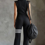Stylish Hooded Sleeveless Lace Zipper Casual Sports Jumpsuit