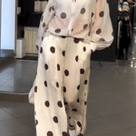 Grazia Polka Dot Sheer Long Balloon Sleeve Shirt and Elastic Waist Pocket Wide Leg Pants Set