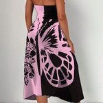Fashionable Color-blocked Butterfly Print Resort Cover-up Midi Dress