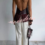 Stylish Halter Neck Sleeveless Leather Tassel Loose Top