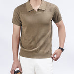 KZZ Summer Solid-Color V-Neck Short-Sleeve Polo Shirt