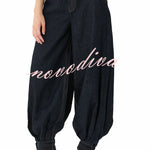 Luna Denim High Rise Pocket Adjustable Buckle Ankle Strap Harem Pants