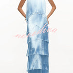 Party Queen Layered Tassel Design Off Shoulder Back Tie-up Maxi Dress