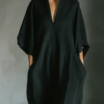 Costanza | Maxi black dress with kimono sleeves and V-neck