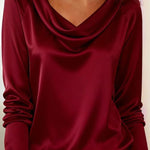 Solid Color Satin Casual Long-sleeved Draped Shirt