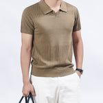 KZZ Summer Solid-Color V-Neck Short-Sleeve Polo Shirt