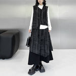 Retro Irregular Vest Elastic Waist A-Line Skirt Suit