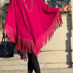 Elevate Your Wardrobe Batwing Sleeve Tassel Trim Cape Mini Dress