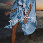 Luisa Satin Floral Print Pleated High-neck Batwing Cutout Sleeve Loose Mini Dress