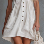 Elegant Vintage Western Lace V-neck Front-button White Cotton Mini Dress