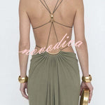 Athena Metal-Link Cutout Design Back Lace-up Drape Maxi Dress