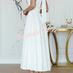 Solid Color Halter Neck Bow Tie Elegant Waist-cinching Midi Dress