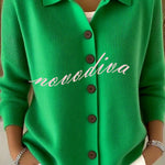 Casual Stylish Knit Solid Color Shirt Neck Button Up Long Sleeve Cardigan