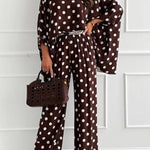 Verne Linen Blend Polka Dot Batwing Sleeve Top and Elastic Waist Pocket Loose Pants Set