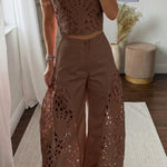 Sienna Embroidered Cut-Out Palazzo Pants Two-Piece Set