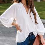 Zeagoo V Neck Chiffon Plain Long Sleeve Loose Casual Work Office Blouses