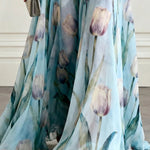 Tulip Print V-Neck Sleeveless Elegant Waist-Defining Maxi Dress