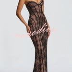 Sian Floral Lace Contrast Structural Detail Back Lace-up Strapless Slit Maxi Dress