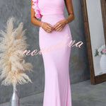 Fashionable Mesh Sleeveless One-shoulder Waist-revealing Maxi Dress