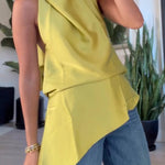 Misty Aura Satin Halter Tie-up Neck Open Back Drape Hem Top