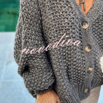 Hestia Knitted Texture Solid Color Button Long Sleeve Relaxed Cardigan