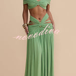 Martina Stretch Mesh Gold Metal Detail Gathered Sweetheart Crop Halter Vacation Tank