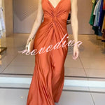 Glow Together Satin Knot Design Shoulder Strap Sleeveless Drape Slit Maxi Dress