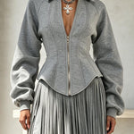 Aura Sculptural Corset-Style Zip-Up Sweatshirt