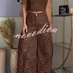 Sienna Embroidered Cut-Out Palazzo Pants Two-Piece Set