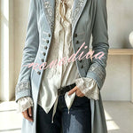 Royal Style Velvet Embroidery Long Sleeve Napoleon Button-down Lapel Coat