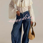 We The Free Denim Mid Rise Pocket Knotted Ankle Hem Lotus Balloon Jeans