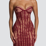 Jaya Floral Lace Contrast Structural Detail Back Lace-up Strapless Slit Mini Dress