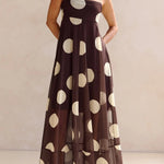 Polka Dot Print Mesh Spaghetti Strap Square Neck Vacation Maxi Dress