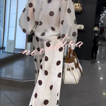 Grazia Polka Dot Sheer Long Balloon Sleeve Shirt and Elastic Waist Pocket Wide Leg Pants Set