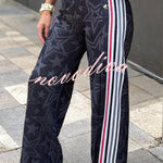Rylee Colorblock Striped Star Print High Rise Elastic Waist Wide Leg Pants