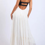 Stylish Leather Patchwork Suspender Casual Vacation Style Maxi Dresses