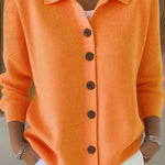 Casual Stylish Knit Solid Color Shirt Neck Button Up Long Sleeve Cardigan