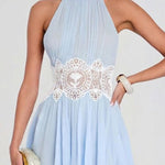 Ethereal Lace-Waist Halter Mini Dress