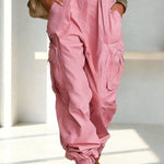 Street Style Solid Color High Waist Pocketed Loose Fit Cargo Pants