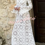 Easy Resort Knit Crochet Cutout Long Sleeve Reversible Vacation Maxi Dress