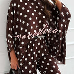 Verne Linen Blend Polka Dot Batwing Sleeve Top and Elastic Waist Pocket Loose Pants Set