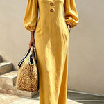 Elegant V-Neck Lantern Sleeve Maxi Dress