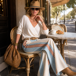 Retro Casual Versatile Ivory Surplice V-Neck Top