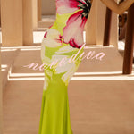Floral Print Sleeveless Slim-fit Elegant Fishtail Maxi Dress