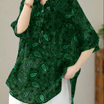 Italian Blue Peter Pan Collar Print Patchwork Cotton Blouses Summer