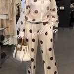 Grazia Polka Dot Sheer Long Balloon Sleeve Shirt and Elastic Waist Pocket Wide Leg Pants Set