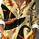 Halloween Shirt with Evil Spirit and Witch Hat Pattern