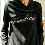 Draped Twist-Front Textured Blouse